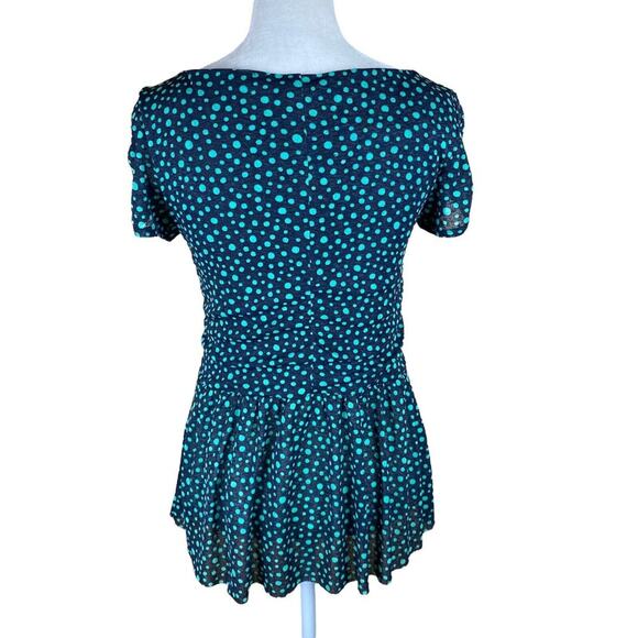 Anthropologie Postmark Polka Dot Peplum Top Small Gray Green - Picture 4 of 5